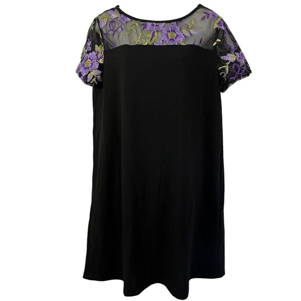 AGB Womens Black Purple Embroidered Sheer Sleeve Whimsigoth Stretch Dress 12